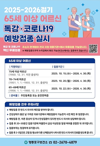 ▲ 어르신 독감ㆍ코로나19 예방접종 홍보포스터/이미지=영등포구 제공
