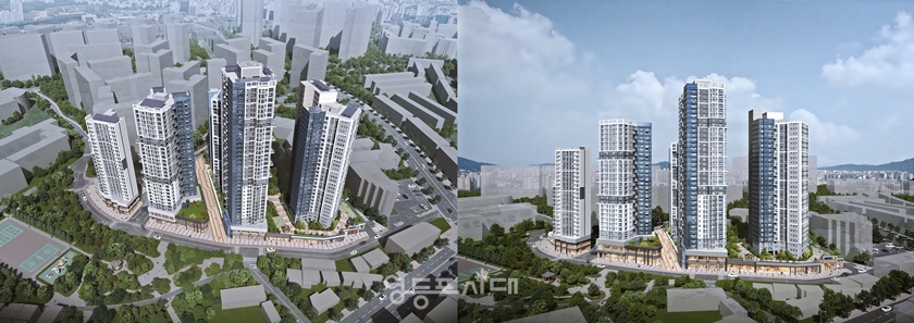 ▲신길13재정비촉진구역 조감도(왼쪽), 투시도(오른쪽)/이미지=영등포구 제공