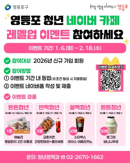 영등포 청년 네이버 카페 레벨업 이벤트 홍보 포스터(이미지=영등포구)