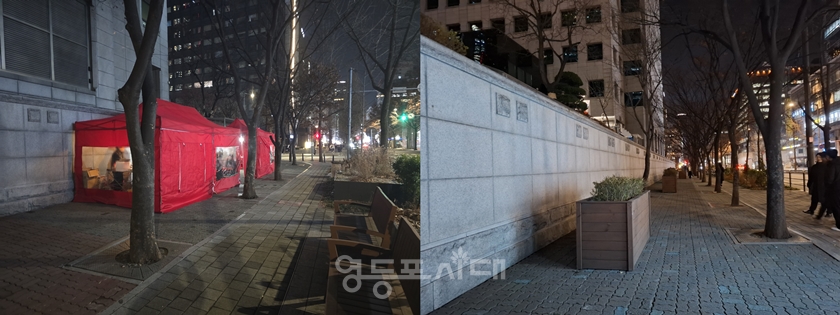 ▲여의도 일대에서 3년 만에 다시 영업을 시도한 불법 포장마차(왼쪽), 처리 후 거리 모습)오른쪽)/이미지=영등포구 제공