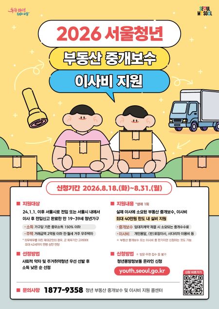 서울 청년 부동산 중개보수와 이사비 지원 홍보 포스터(@서울시)