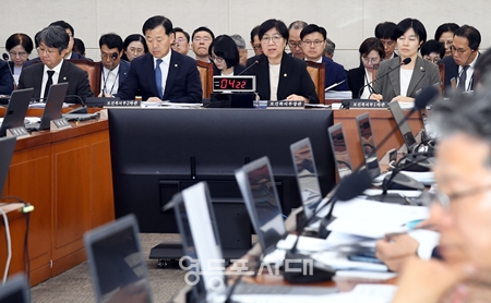 ▲보건복지위원회가 10월 7일 국회에서 개최한 보건복지부 국정감사에 출석한 정은경 보건복지부 장관이 의원들의 질의에 답변하고 있다. ⓒ영등포시대 