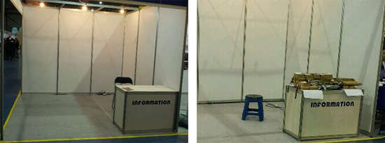 홍보물도 옹색하고 사람은 보이지 않는 부스들