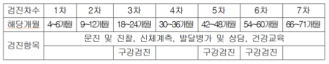 시기별 검진항목 