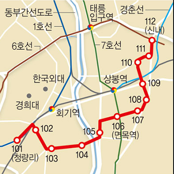 면목선 경전철 노선도 