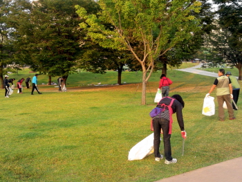 CANS회원들이 한강정화 정화 활동을 펼치고 있다.