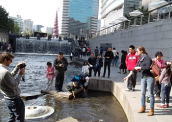  청계천 팔석담 '행운의 동전' 던지기