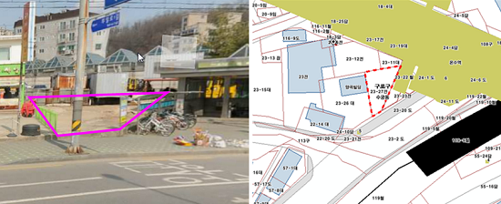 구로구 온수동 현장(왼쪽)과 위치도(오른쪽)