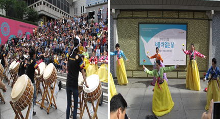 2013년 시민 프로그램으로 진행된 어린이 난타(왼쪽), 풍류도(오른쪽)   &copy;서울시 