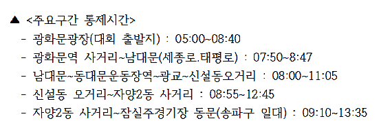  ▲ <주요구간 통제시간>