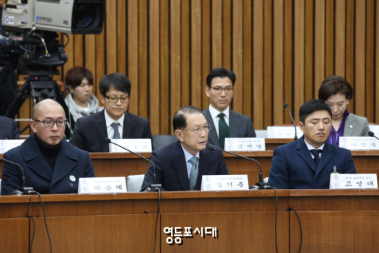 민간인 국정농단 청문회에 증인으로 참석한 차은택, 김기춘, 고영태 씨(사진 왼쪽부터) &copy;영등포시대