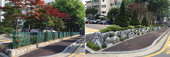 거성파스텔아파트 조성 전(왼쪽)과 조성 후(오른쪽) 전경