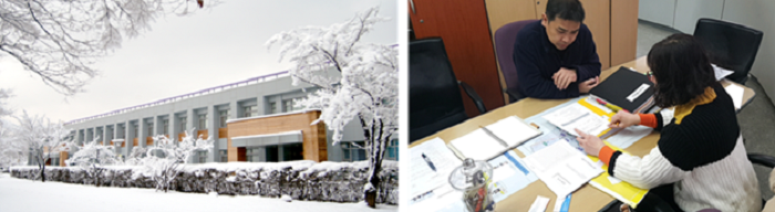 시립보라매청소년수련관 전경(왼쪽)                 청소년수련관 방문한 공인노무사의 컨설팅 현장(오른쪽)