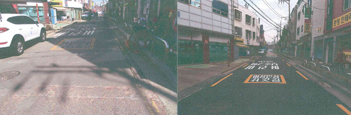 도로 점검전(사진 왼쪽)과 점검 후(사진 오른쪽)
