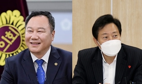 김인호 서울시의회 의장(사진 왼쪽)과 오세훈 서울시장(사진 오른쪽)