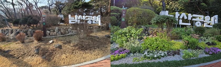 ▲작은 정원들의 인사 조성 전(왼쪽) 조성 후(오른쪽)