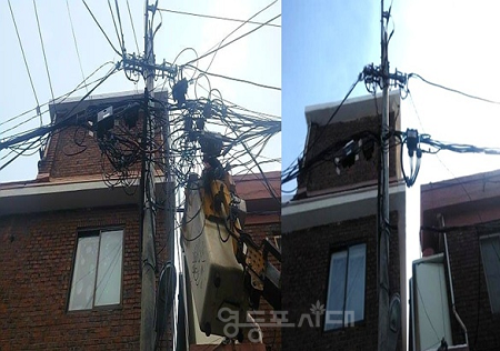▲지난해 실시한 신풍로10길 4-1 정비 전(왼쪽)과 후. ©영등구 제공