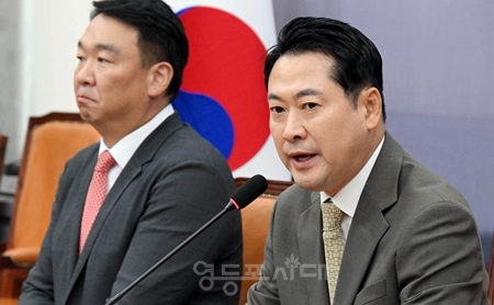 ▲장동혁 국민의힘 대표가 9월 9일 정청래 민주당 당 대표의 국회 교섭단체 연설을 마친 후 발표한 입장 문에서 “기세는 여의도 대통령을 보는 것 같았다. 그런데 내용은 거울을 보면서 자기 독백을 하는 것처럼 보였다”라고 비판하고 있다. Ⓒ영등포시대 