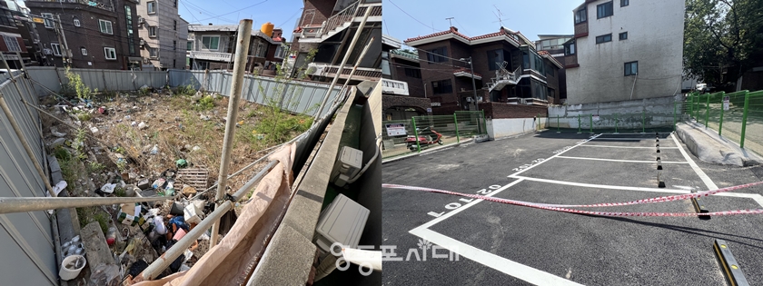  ▲자투리땅 공사전(왼쪽)과 공사 후(오른쪽)/이미지=영등포구 제공 