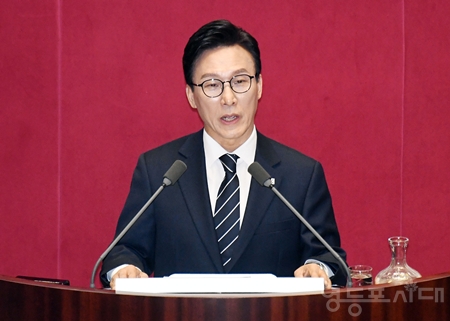 ▲김민석 민주당 대표가 9월 7일 국회에서 원내교섭단체 대표 연설을 하고 있다. ⓒ영등포시대 